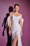 White Off Shoulder Gown by Cinderella Divine CD944W