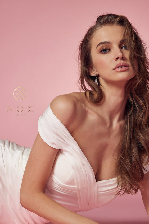 Off Shoulder White Mermaid Gown by Nox Anabel E497W