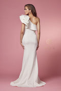 Ruffled White One Shoulder Gown by Nox Anabel E467W