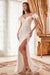 White Feathered Off Shoulder Sequin Gown - Cinderella Divine CD0207W