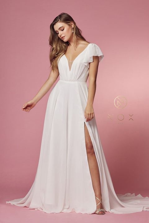 Short Sleeve White Gown by Nox Anabel R471
