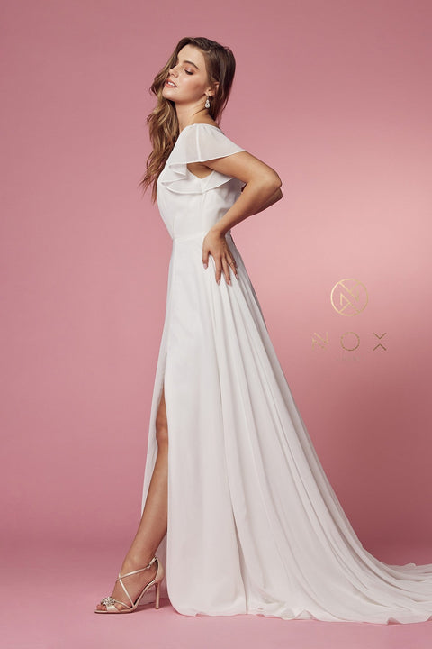 Short Sleeve White Gown by Nox Anabel R471