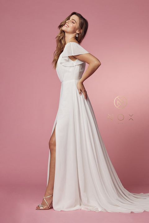 Short Sleeve White Gown by Nox Anabel R471