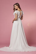 Short Sleeve White Gown by Nox Anabel R471