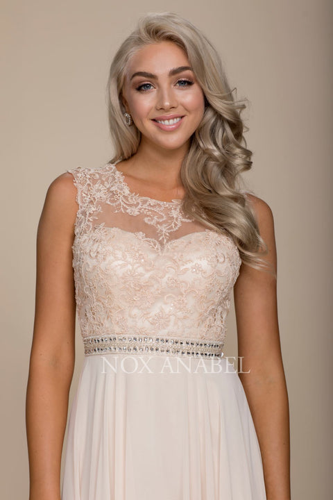 Embroidered Jewel Neck Chiffon A-Line Long Prom Dress Y101 by Nox Anabel
